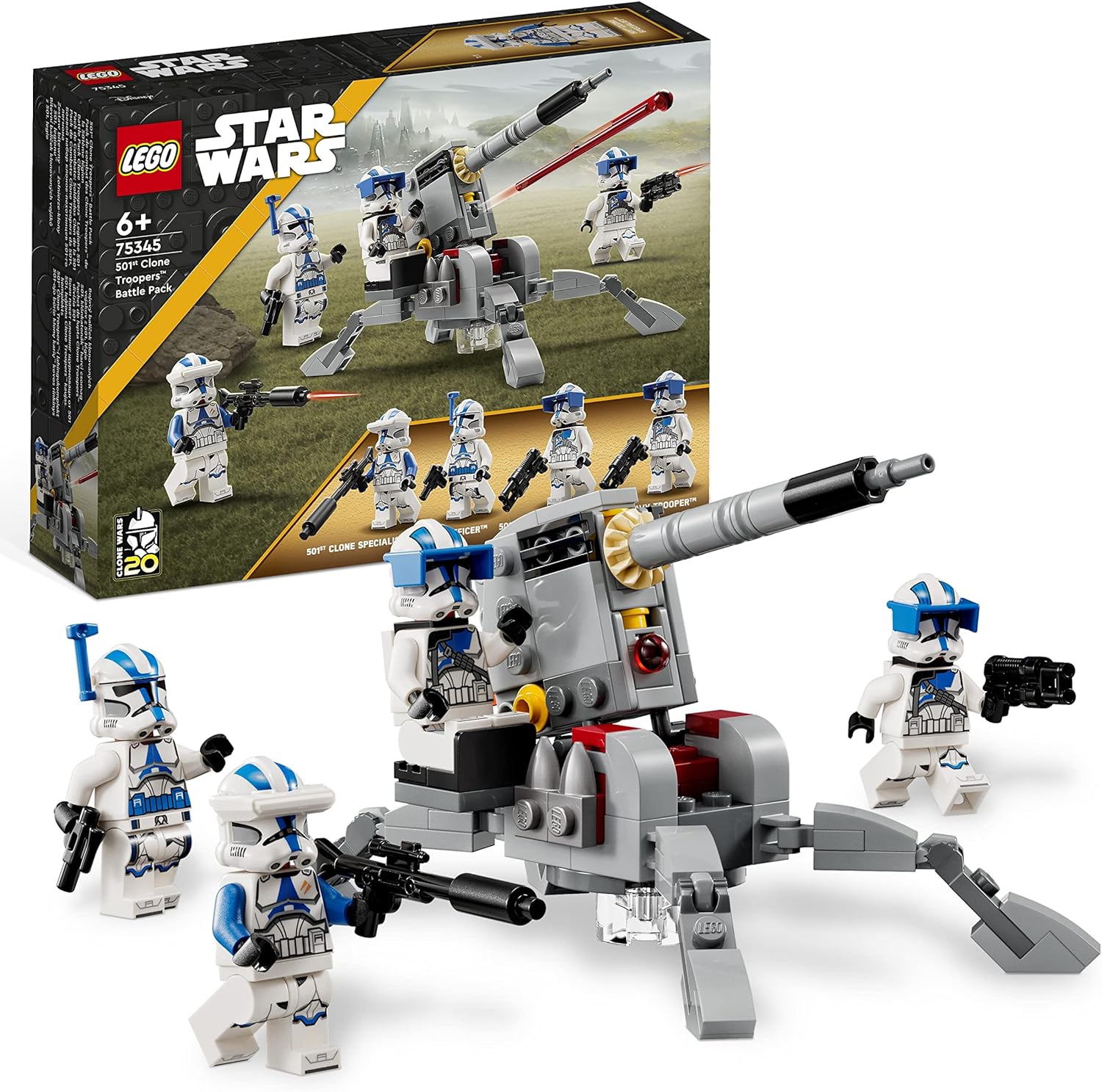 LEGO 75345 Star Wars 501st Clone Troopers Battle Pack Set mit Minifiguren AV-7 Anti-Fahrzeug-Kanone und federbelastetem Shooter LEGO-Sets LEGO-Steine Bausteine Sets