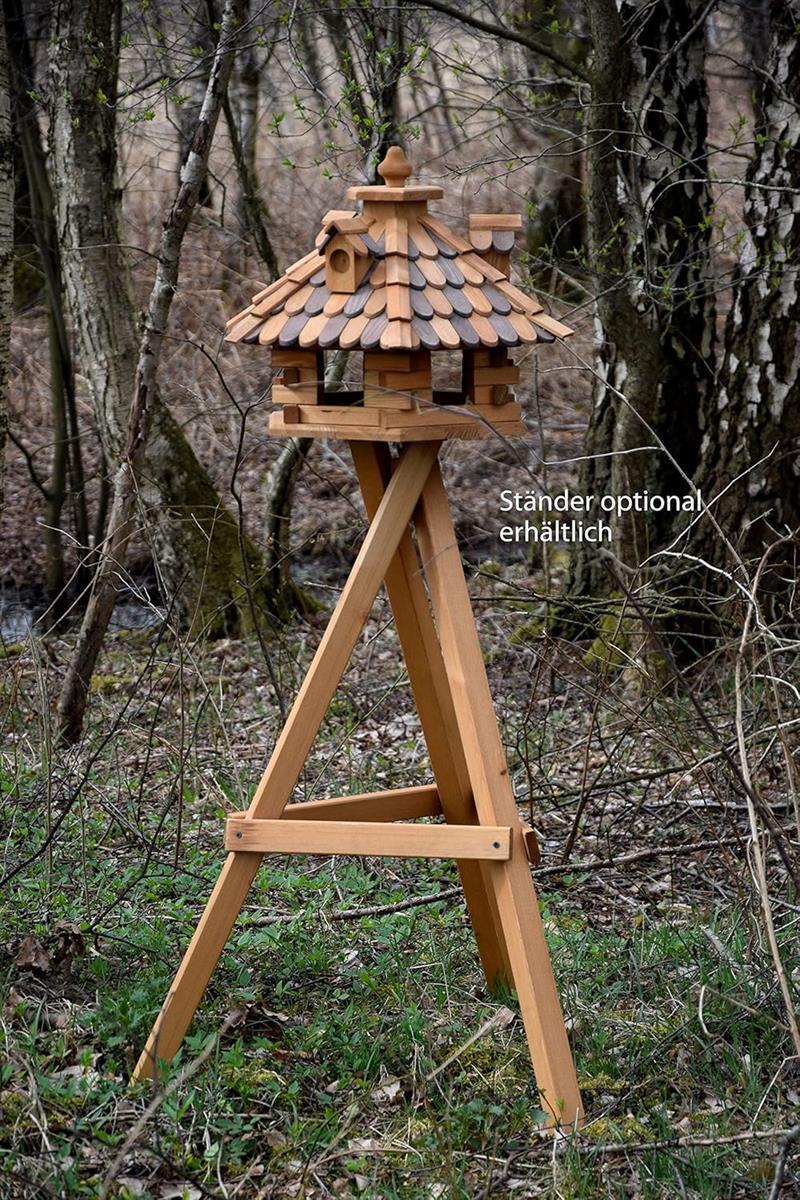 dobar Vogelfutterhaus Holzschindeldach 6-eckig Vogelhaus aus Massivholz XL Vogelfutterstation mit Futtersilo 6-eckige Vogelvilla  68 x 59 x 46 cm Braun DH191