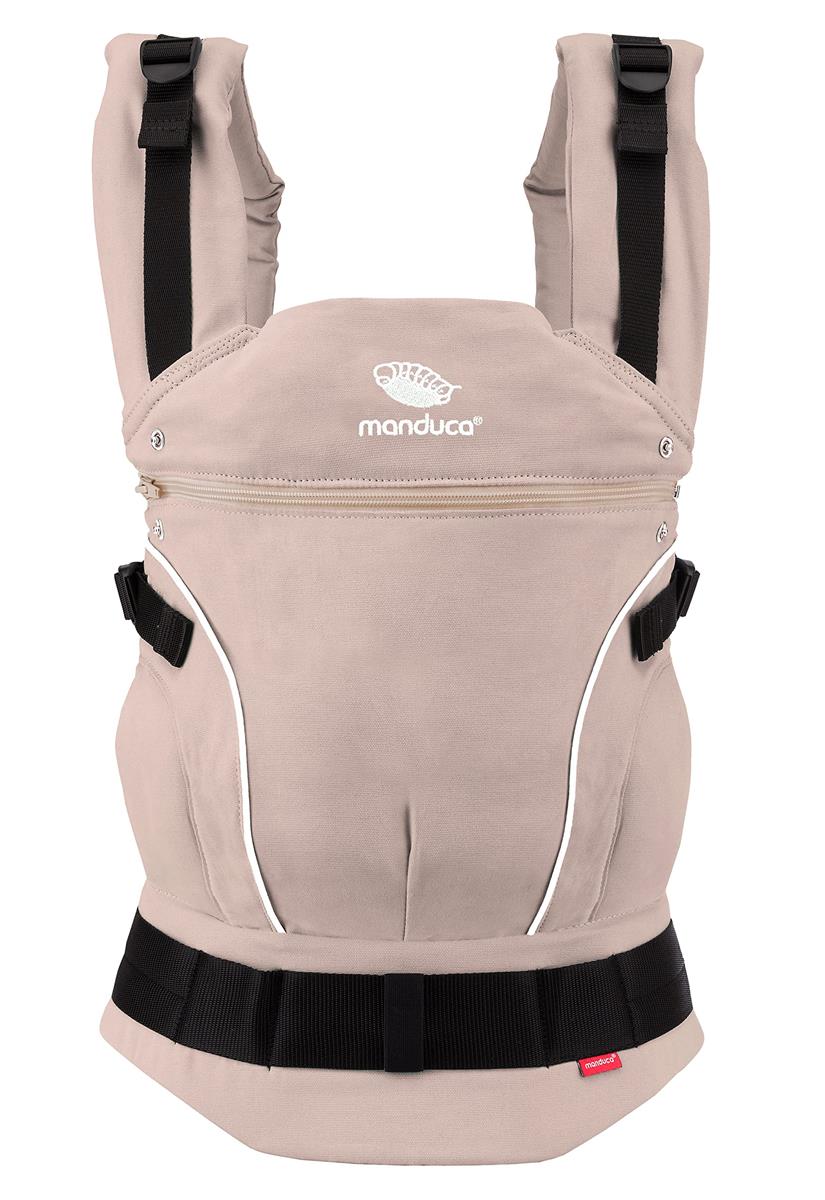 manduca First Babytrage – Babytrage aus Bio-Baumwolle für Neugeborene ab 3,5 kg und Kleinkinder bis 20 kg – ergonomische Kindertrage mit anatomischem Hüftgurt – Einheitsgröße, Powder