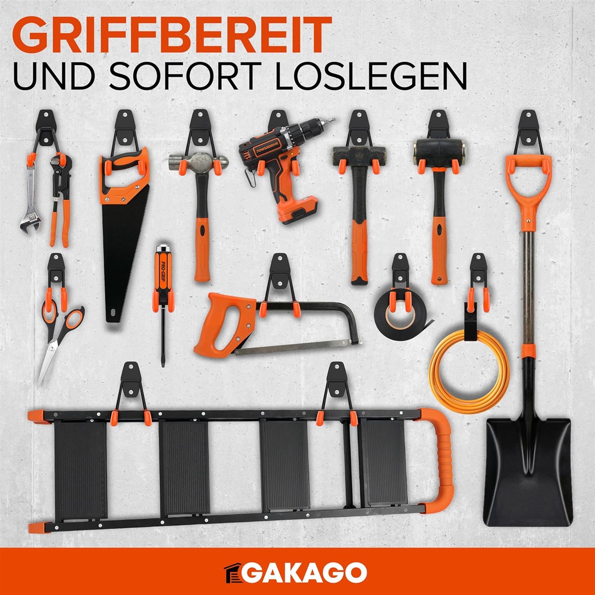 Werkzeugset, Kunststoff+Metall, orange Schwarz, Schnellverschluss, Aufbewahrungssystem