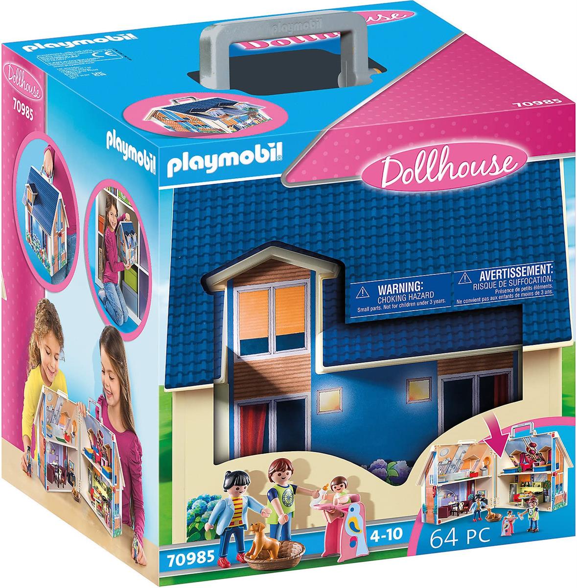 PLAYMOBIL Dollhouse 70985 Mitnehm-Puppenhaus mit Griff, Zusammenklappbar, Spielzeug für Kinder ab 4 Jahren
