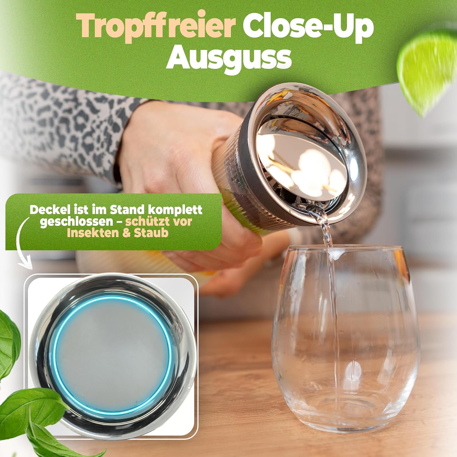 Clidor Wasserkaraffe mit Deckel 1,0 L Klarglas