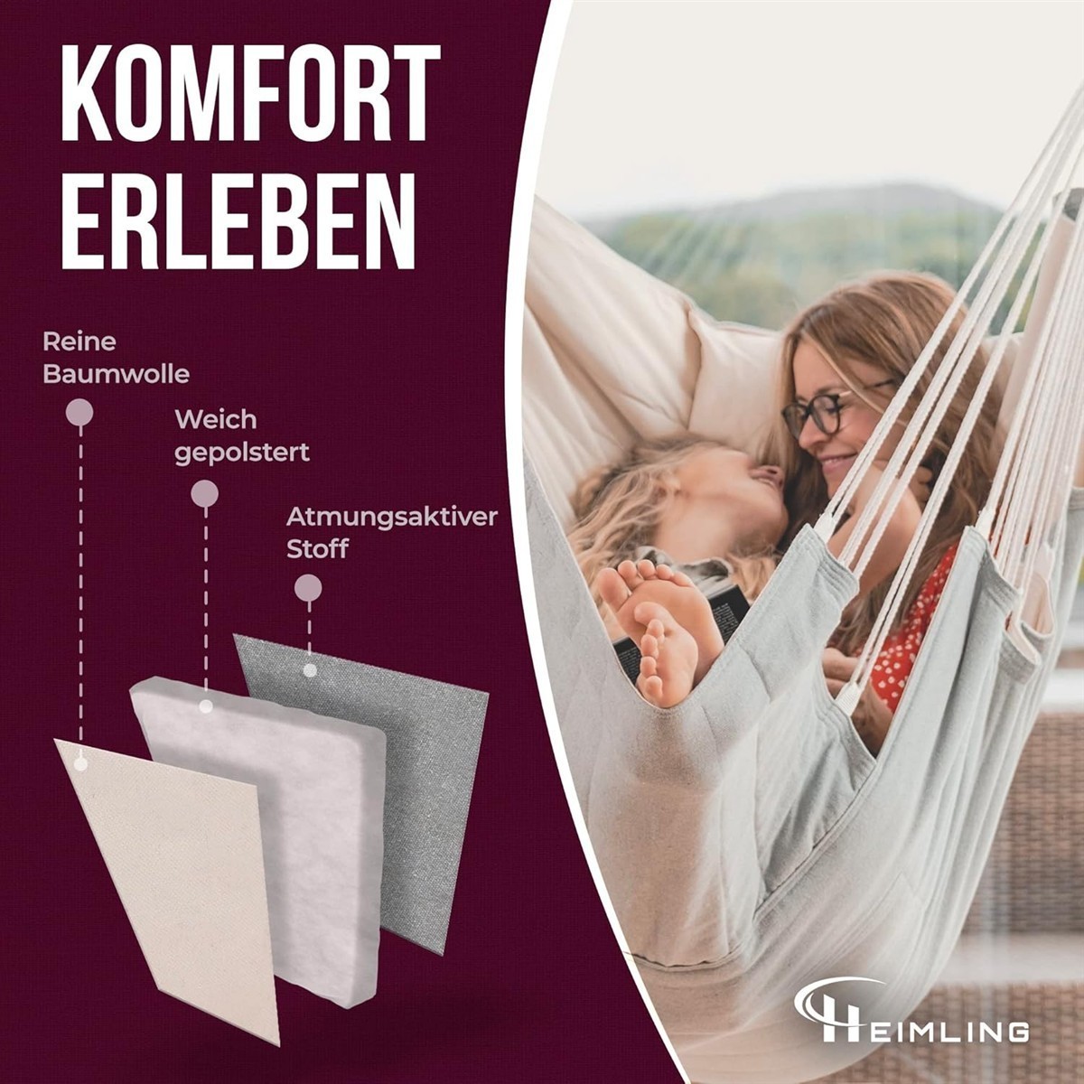 Hängesessel, Baumwolle, weich gepolstert, atmungsaktiver Stoff, beige