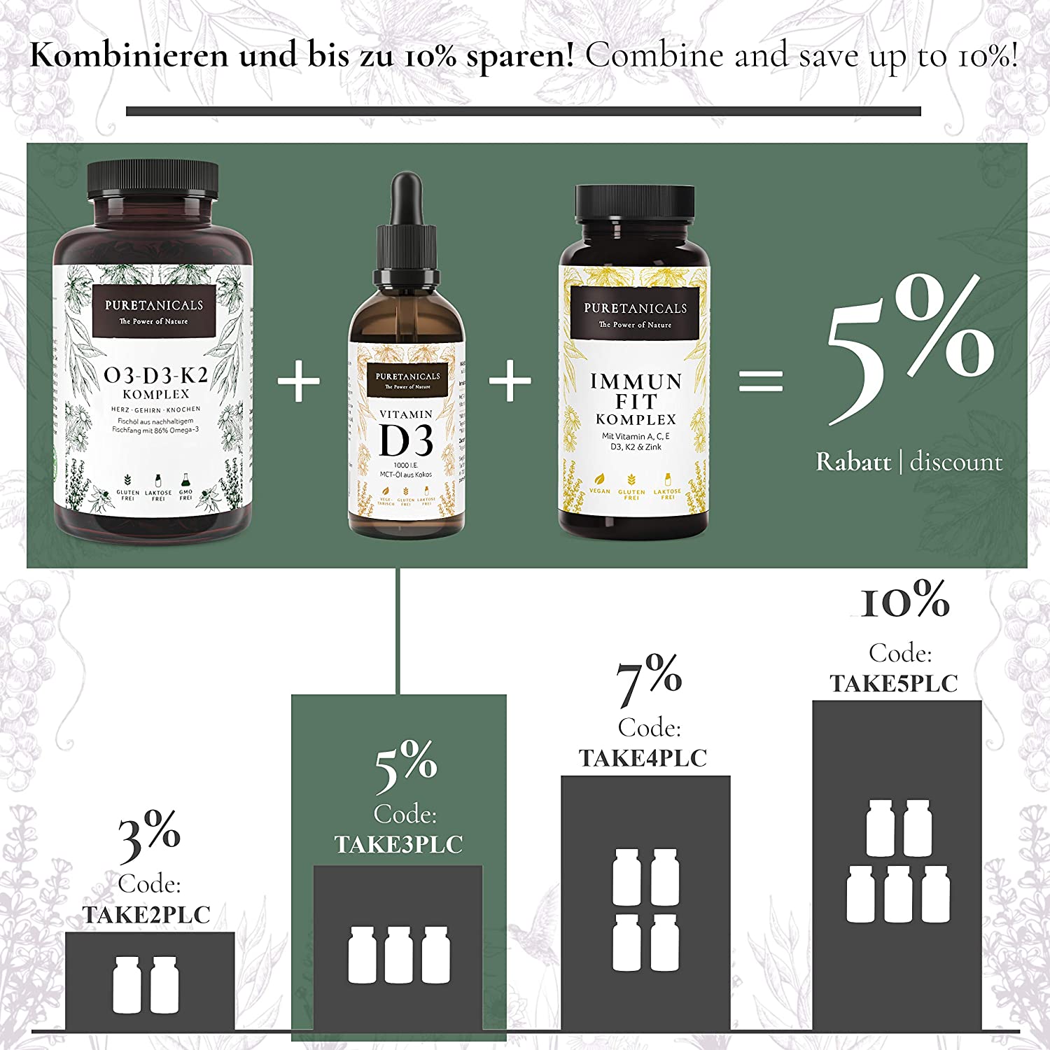 Puretanicals Omega 3 + Vitamin D3 K2 MK7 All-Trans mikroverkapselt 240 Kapseln