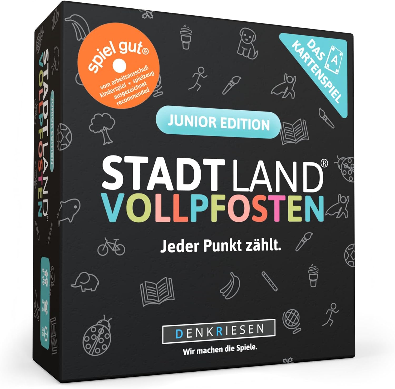 DENKRIESEN Stadt Land VOLLPFOSTEN - Junior Edition Kartenspiel ab 8 Jahren für 3-6 Spieler Gesellschaftsspiel für Kinder Kinderspiel & Lernspiel Familienspiel