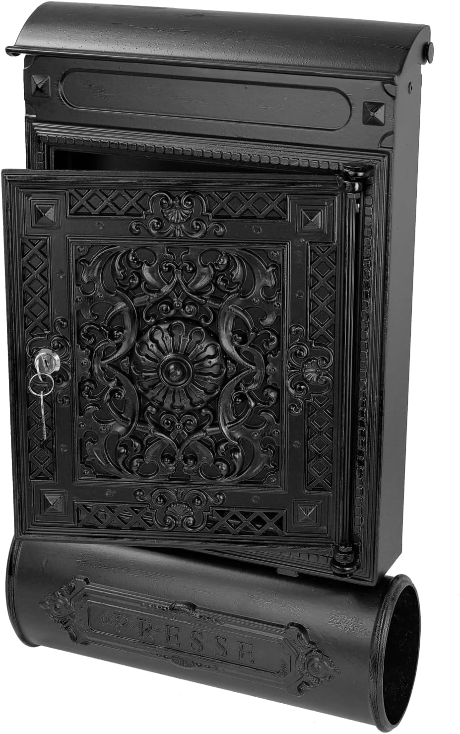 HMF Briefkasten Antik mit Zeitungsfach Vintage Postkasten aus Aluguss 57 x 35 x 10 cm Schwarz