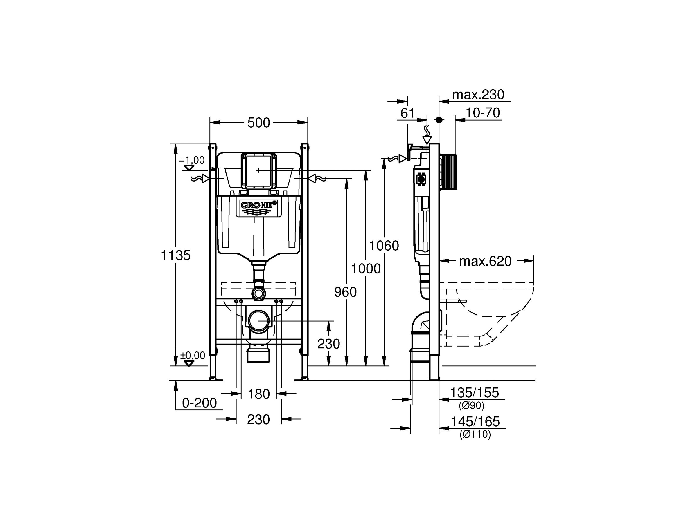 Grohe QuickFix Vorwandelement Solido für WC 1,13m Bauhöhe
