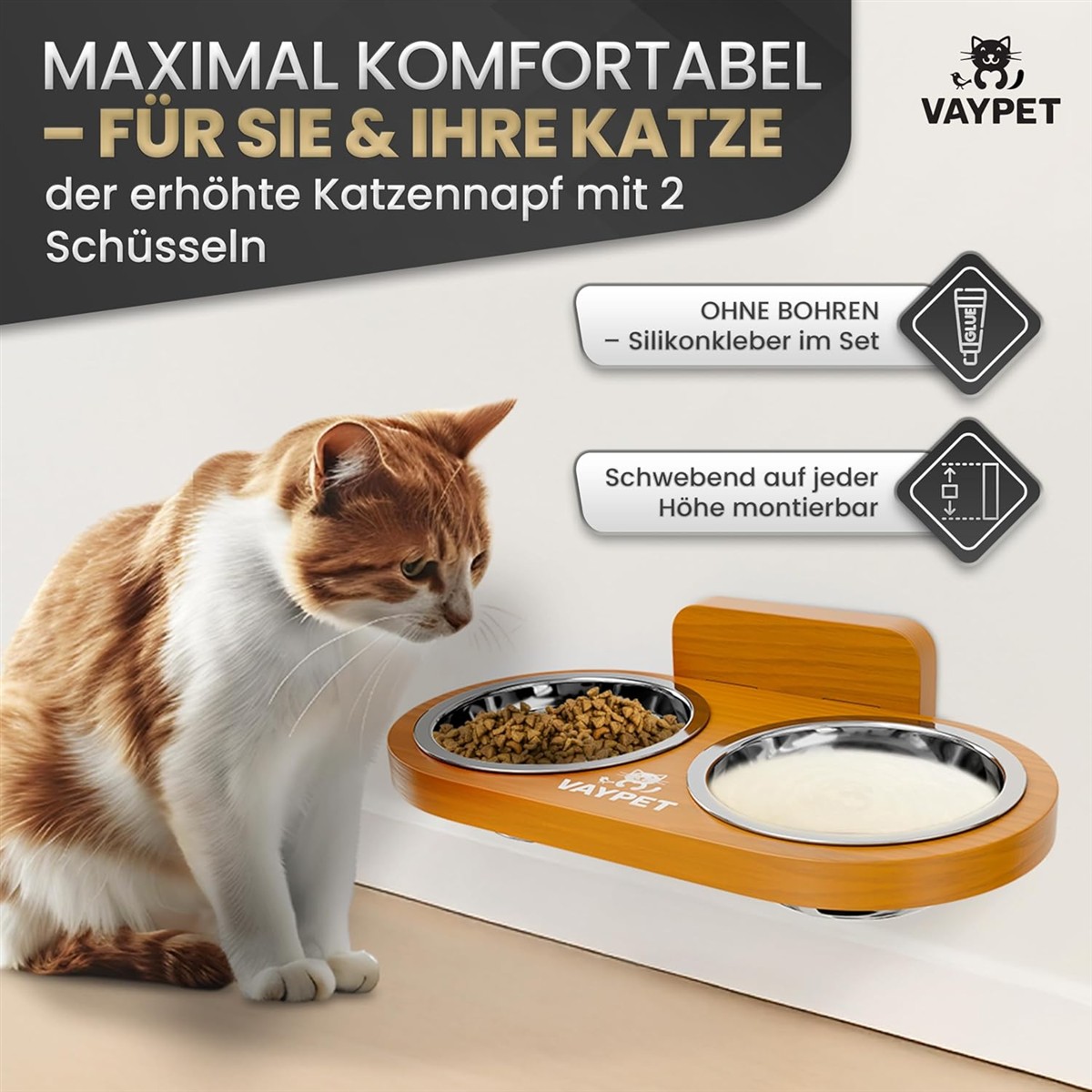 Katze, Futterstation, Halterung, Futterschälchen, Katzenfutter-Set