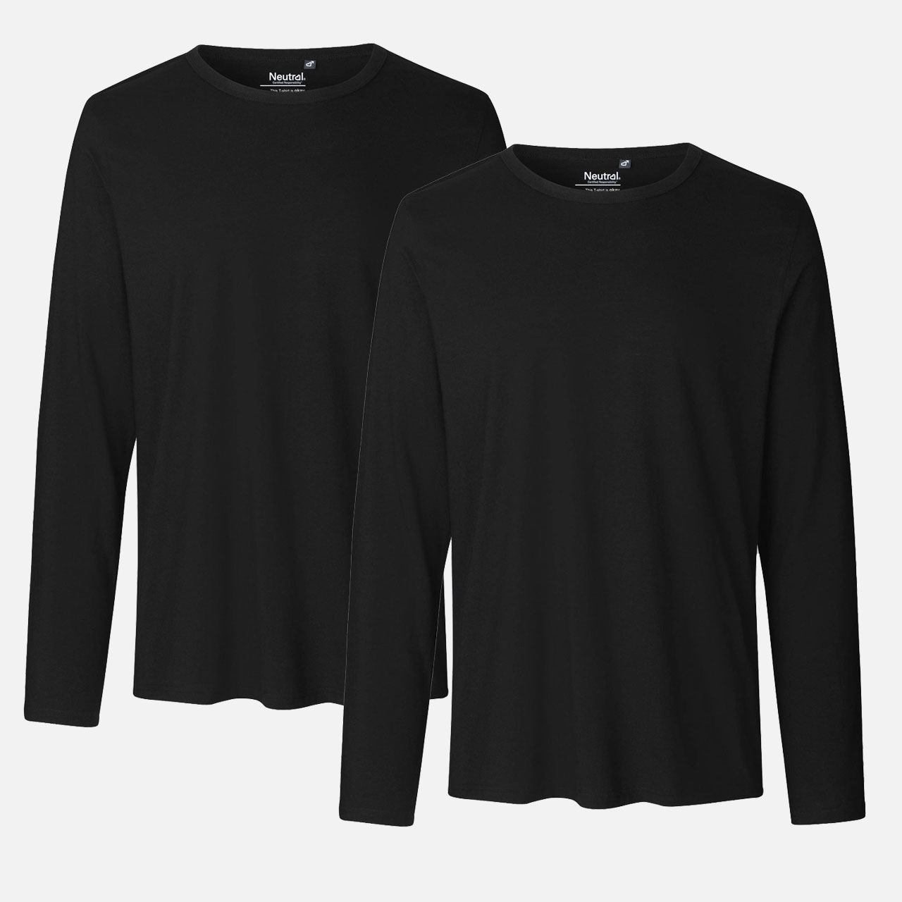 Doppelpack Mens Long Sleeve Shirt - Bio Baumwolle - Black M Schwarz