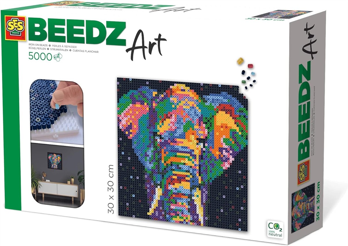 perlenbild, beads art, elefanten muster, 30x30 cm, kristall plastikeinlage