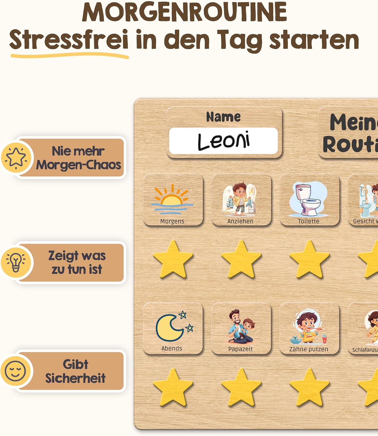 Kinder-Phasenboard, Morgenroutine, Zahnputzen, Toilette, Abendroutine