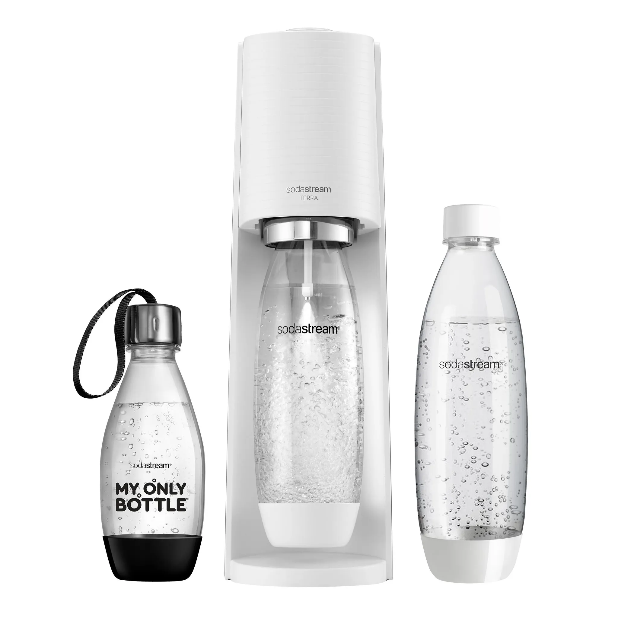 SodaStream Wassersprudler Terra Vorteilspack inkl. 3 Flaschen und Quick Connect Zylinder Weiß