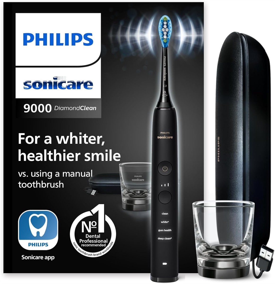 elektro-zahnbürste, sonicare, philips, schwarz, aufladebasis