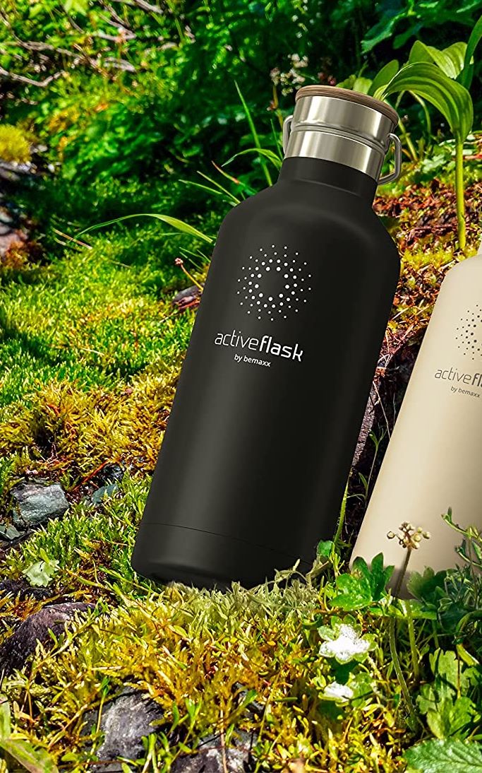 BeMaxx Trinkflasche Edelstahl ACTIVE FLASK schwarz Bamboo-Verschluss 530l