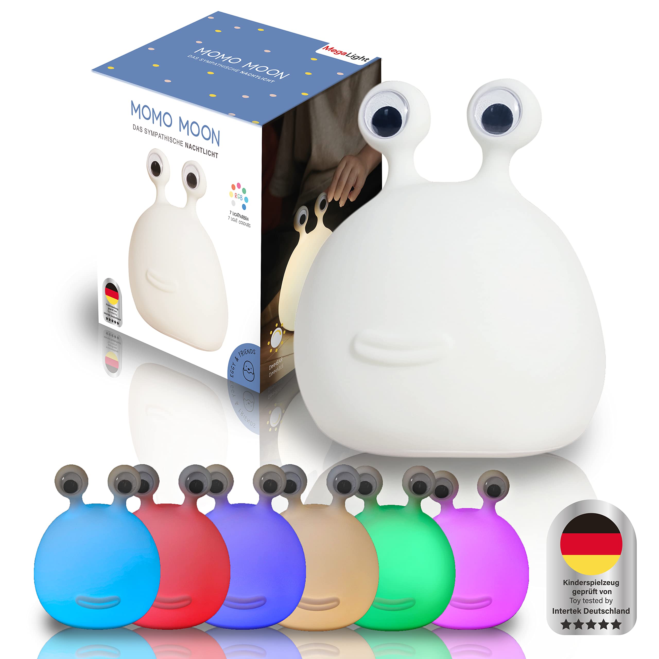 MegaLight LED Nachtlicht Kinder | Nachtlicht Baby ohne verschluckbare Kleinteile | Stilllicht dimmbar | Nachtlampe für Kinderzimmer Touch USB | Momo Moon