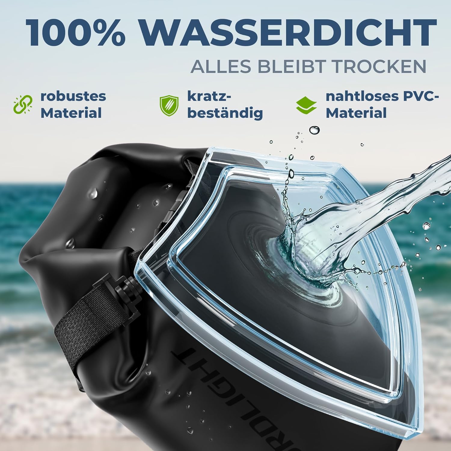 Nordlight 3er Set Wasserdichter Rucksack Dry Bag 20L - Roll Top Rucksack Kurierrucksack schwarz