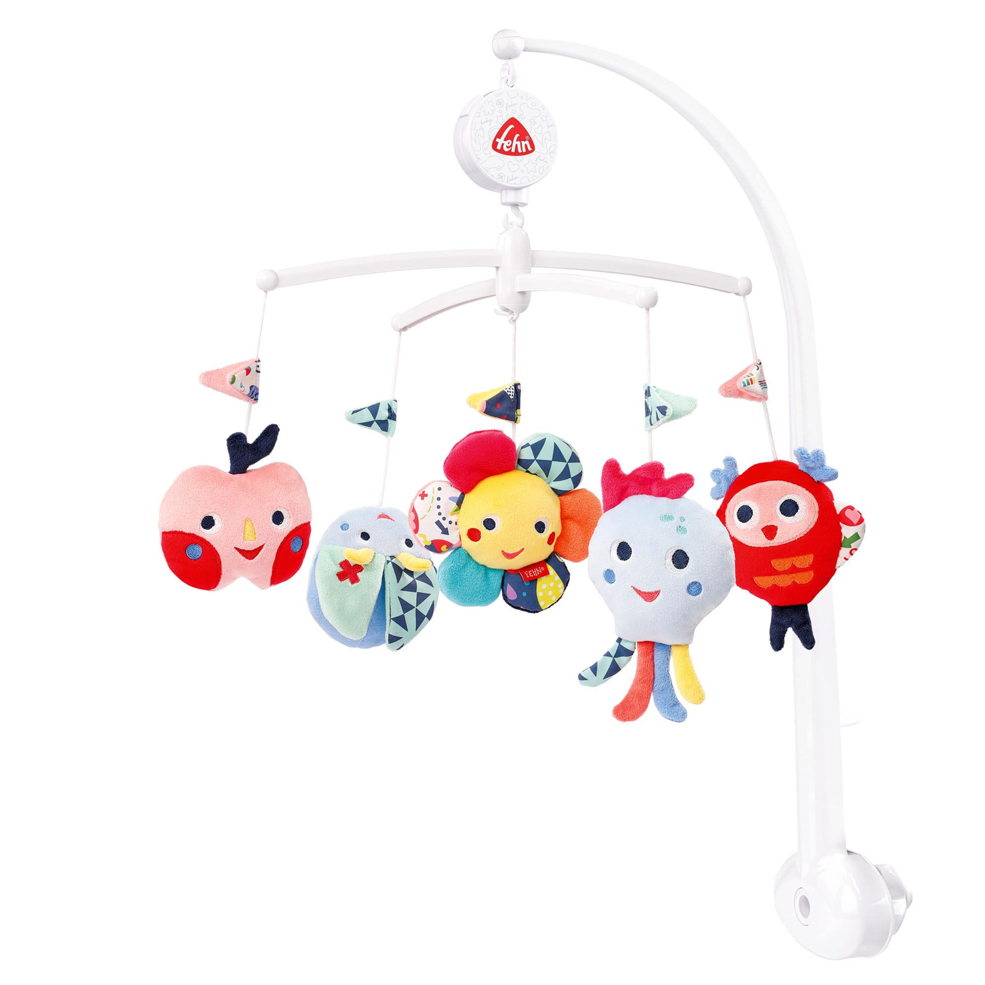 Fehn Musik Mobile COLOR Friends - Baby Einschlafhilfe Musikspielzeug mit süßen Tieren - Babymobile Spieluhr mit Melodie "Träumerei" - Musikmobile Babybett Zubehör Spielzeug für Babys von 0–5 Monaten
