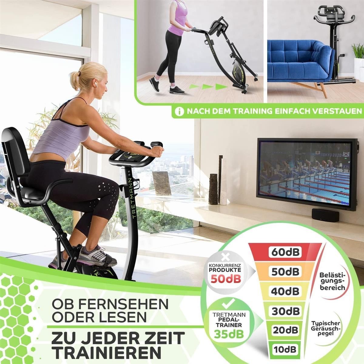 Ergometer, Heimtrainer, Fitnessrad, Pedaltrainer, Bildschirm