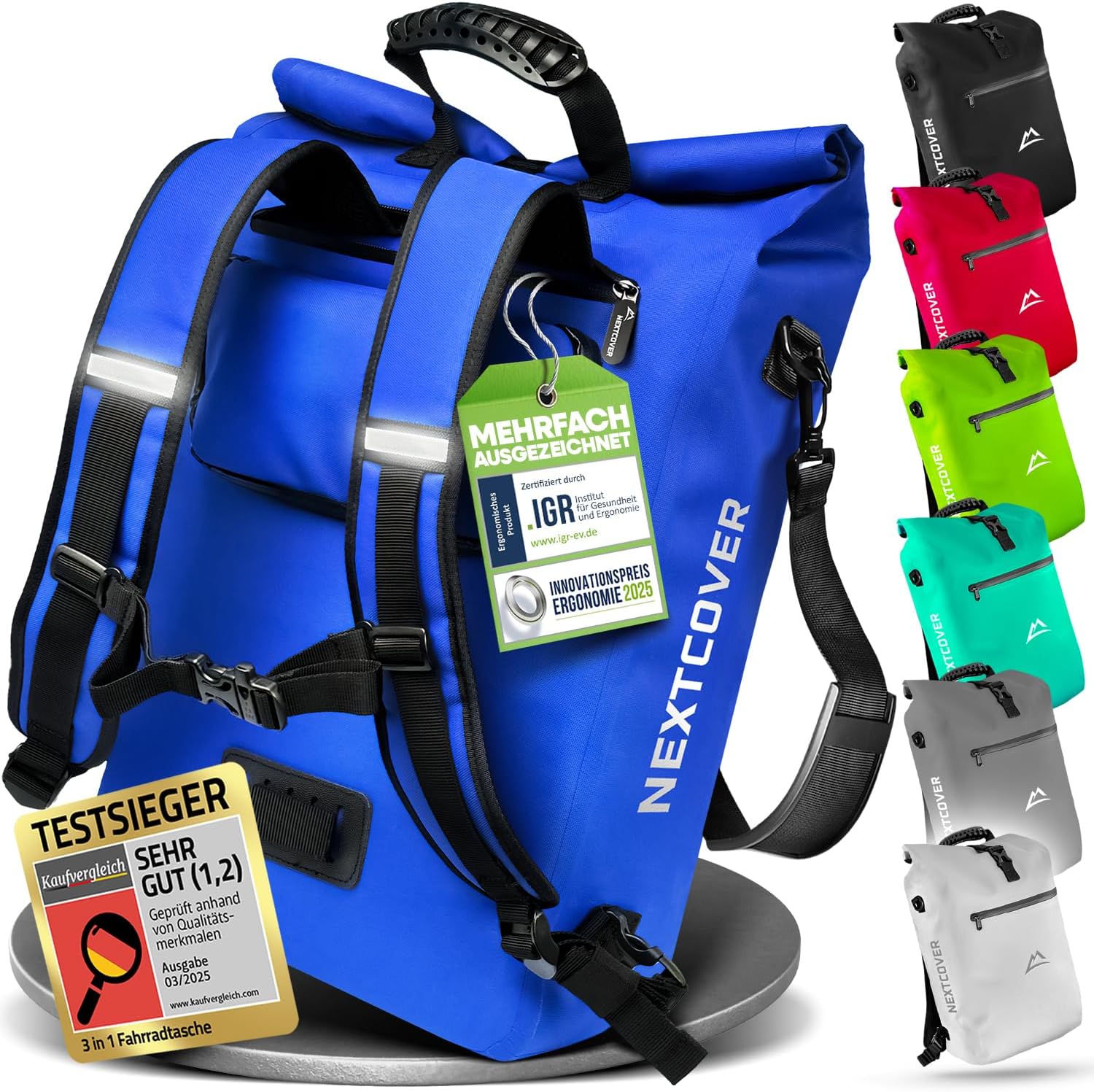 Nextcover NEU 3in1 Fahrradtasche für Gepäckträger PVC frei - Gepäckträgertasche, Fahrradtasche Rucksack und Umhängetasche 25L I Fahrrad Tasche wasserdicht Fahrradtaschen Gepäckträger