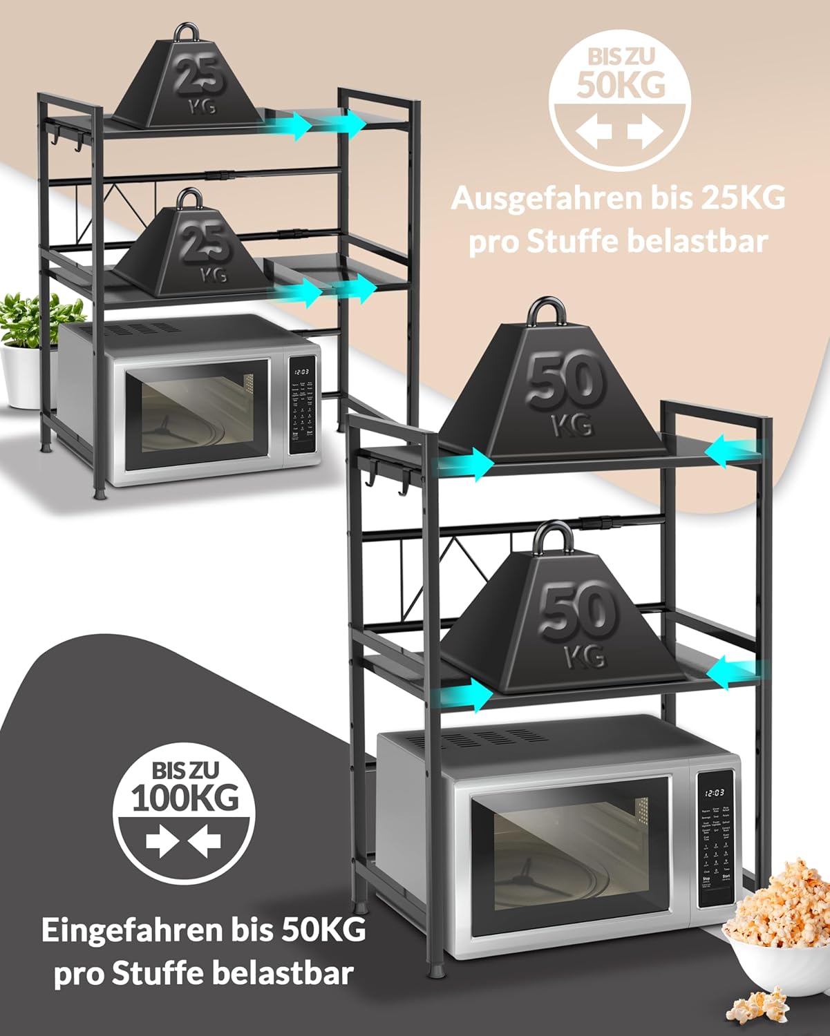 Heldenwunder Mikrowellenregal 3-stufig schwarz Küchenregal