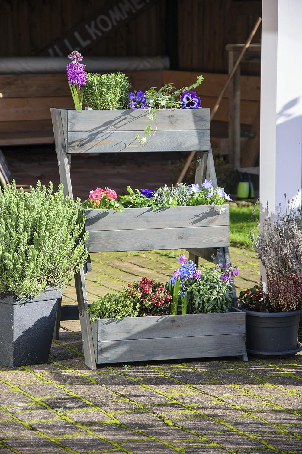 pflanzkübel, blumentreppe, pflanzen, blumen, holz