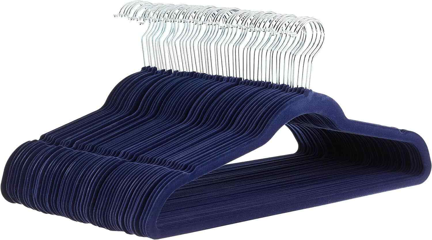 Amazon Basics Samt Kleiderbügel rutschfest marineblau silber 30er Pack