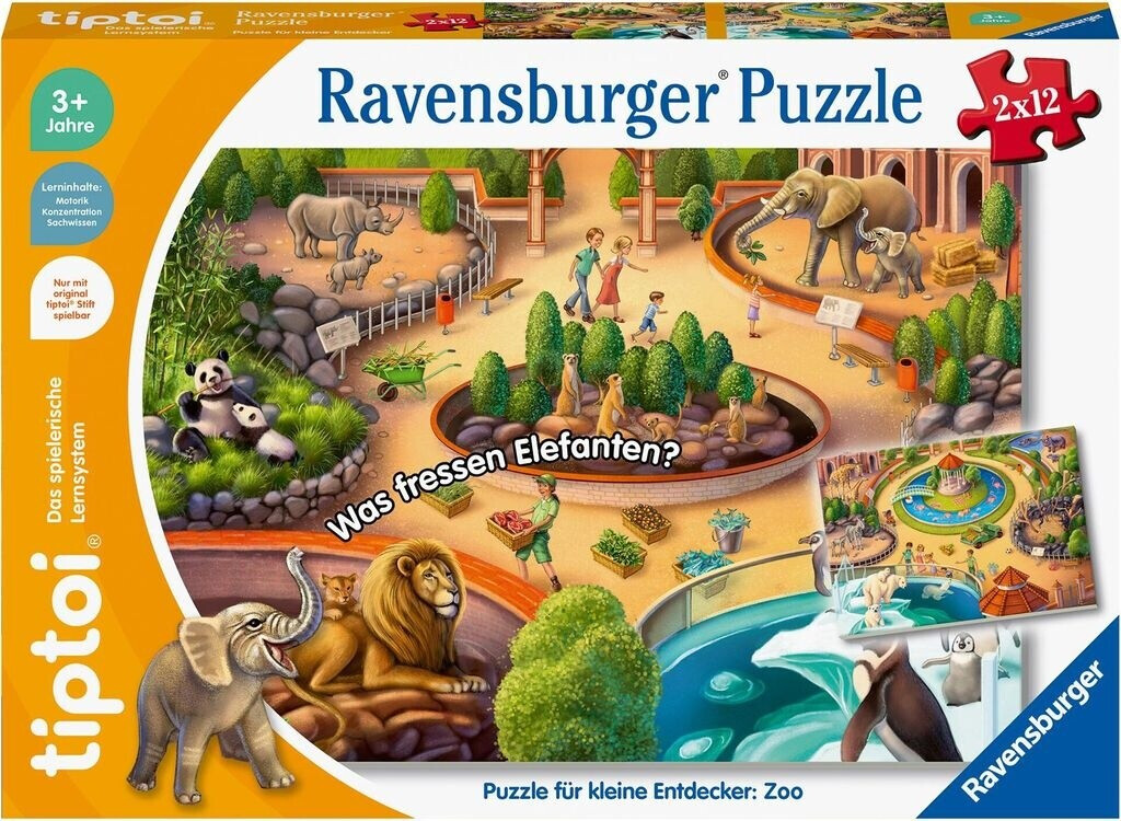 Ravensburger tiptoi Puzzle 00138 - Puzzle für kleine Entdecker: Zoo, 2x12 Teile, Kinderpuzzle ab 3 Jahren