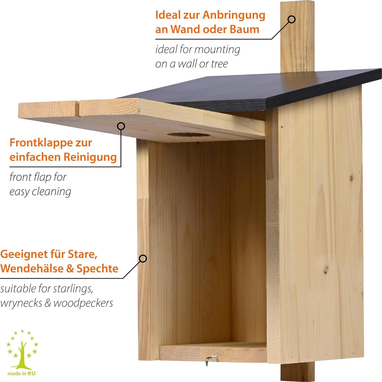 dobar Klassischer Nistkasten für Stare und Spechte - Vogelbrutkasten zum Aufhängen - Natur