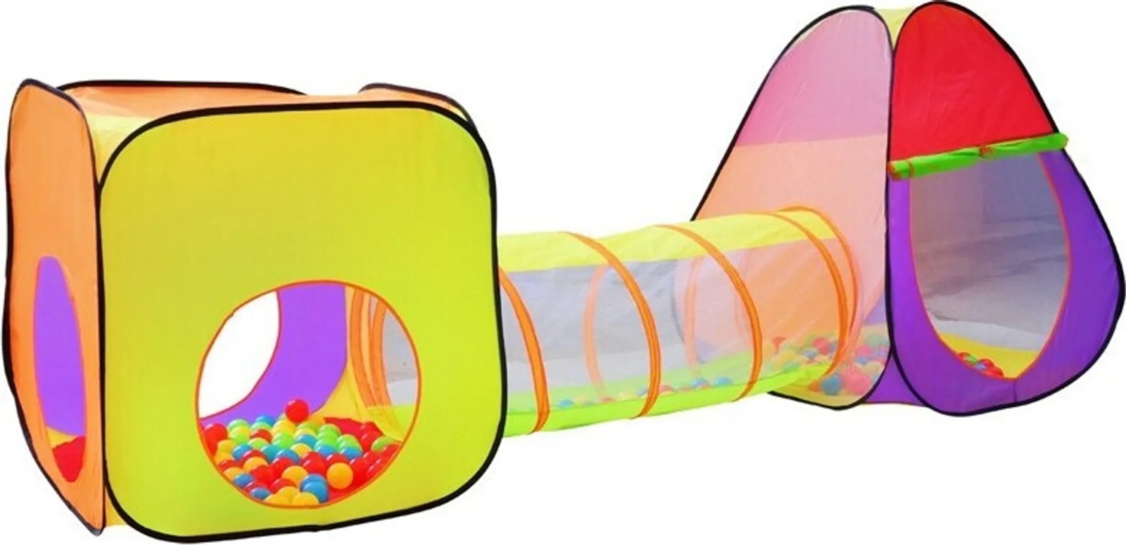 Kinder Spielzelt IGLO Tunnel Würfelzelt 3Teile PopUp 280x83x100cm + 200 Bälle