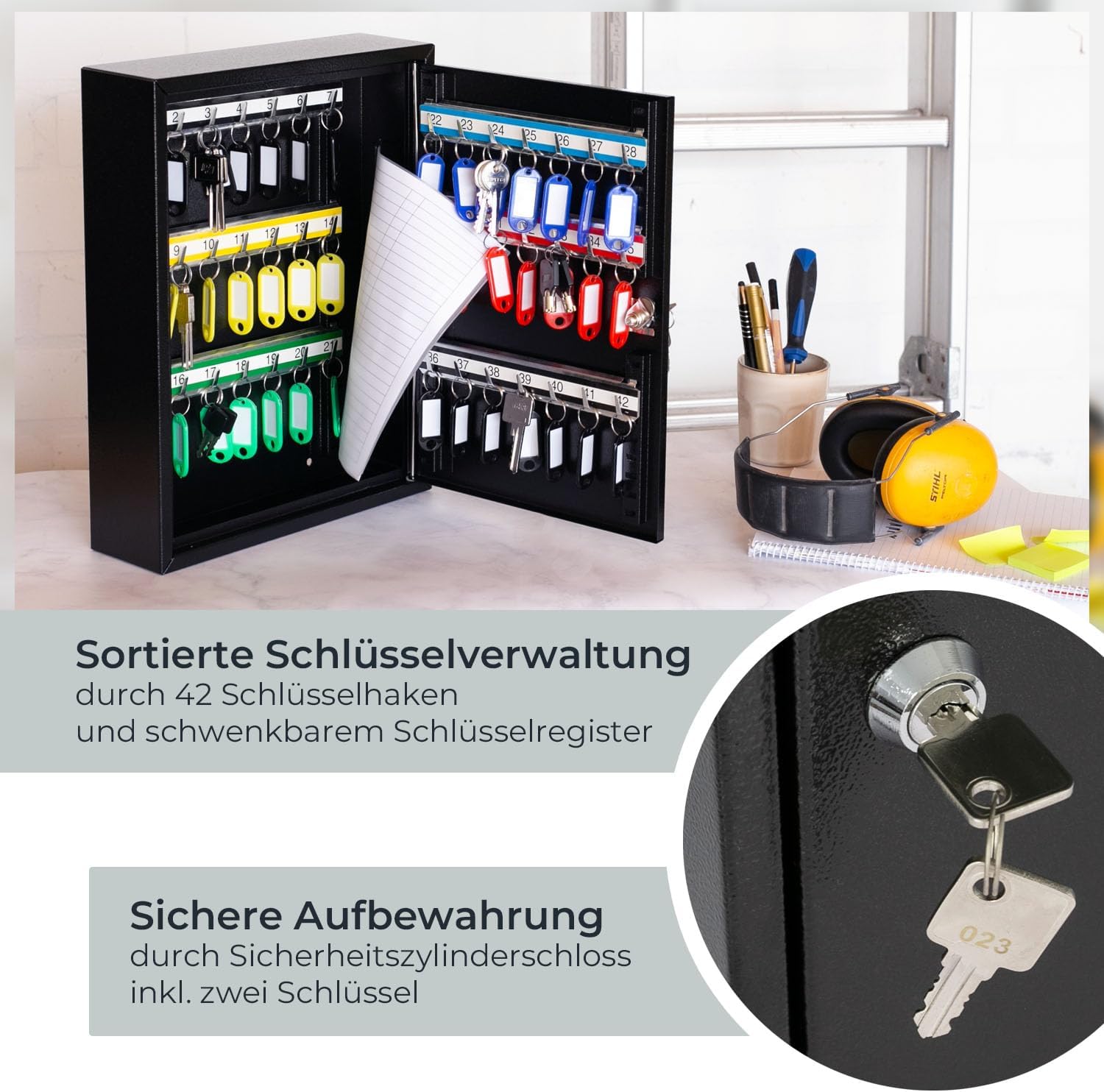 HMF Schlüsselschrank Schlüsselkasten 42 Haken schwarz #2032