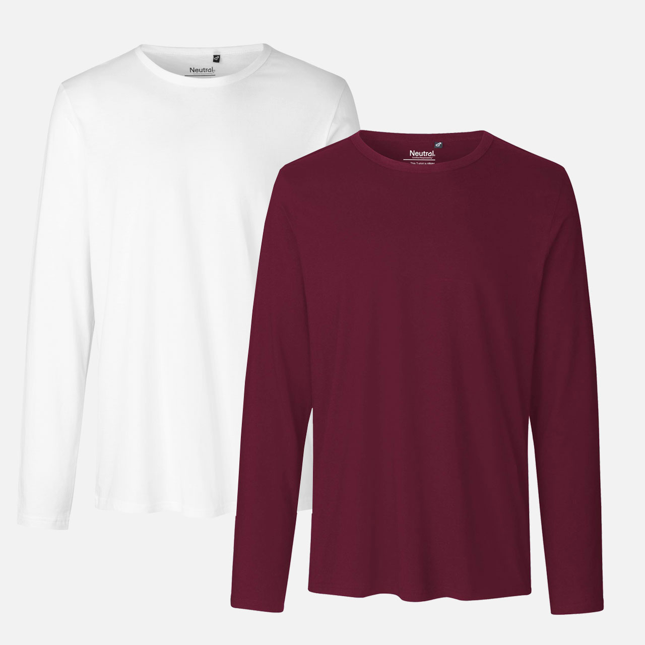Doppelpack Mens Long Sleeve Shirt - Bio Baumwolle - Weiss / Bordeaux XL Weiss / Bordeaux
