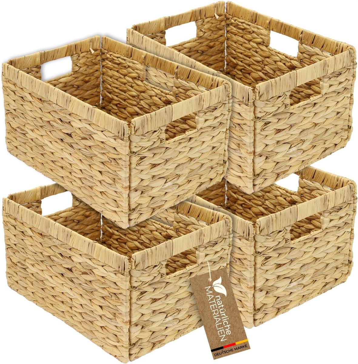HMF Aufbewahrungskorb Korb geflochten aus Wasserhyazinthe 4er Set passend für Billy 35 x 25 x 20 cm