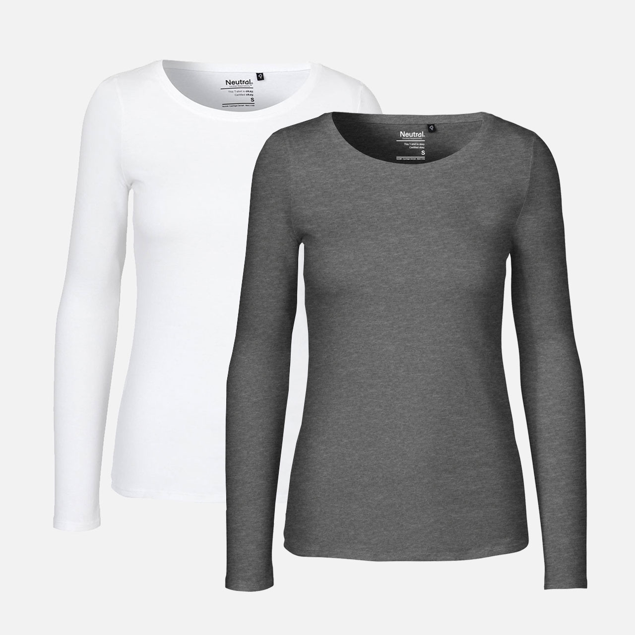 Langarmshirt, Rundhalsausschnitt, Damenoberteil, Weiß, Anthrazit