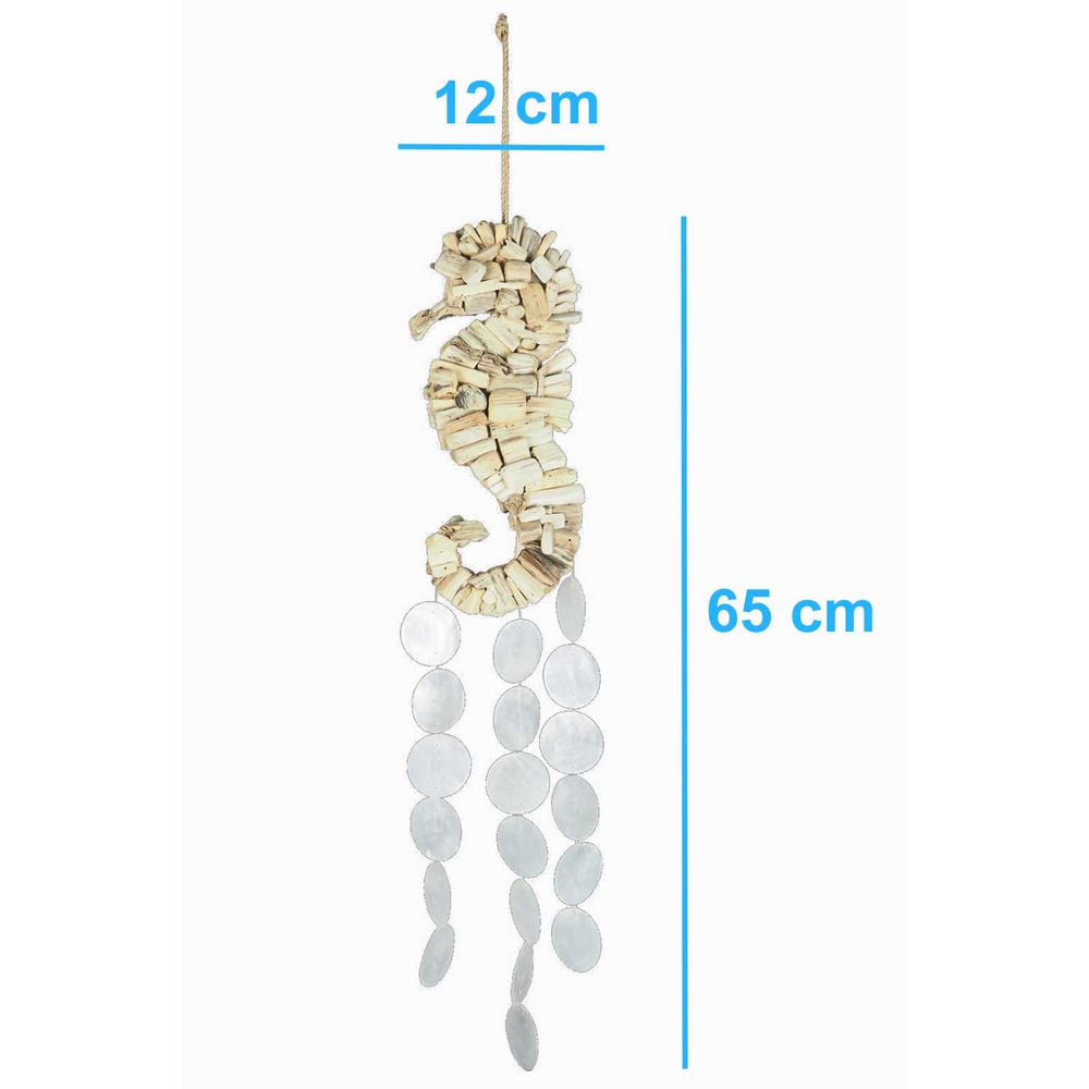 Auswahl Winspiele Strandgut Hai / Seepferd Muschelstücke Perlmutt Capiz Mobile für Fenster, Balkon &