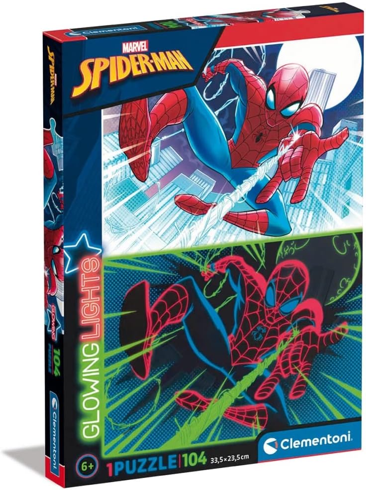 Clementoni 27555 Supercolor Puzzle Glowing Lights Marvel Spiderman Kinderpuzzle Puzzle-Set Leuchtet Geschicklichkeitsspiel