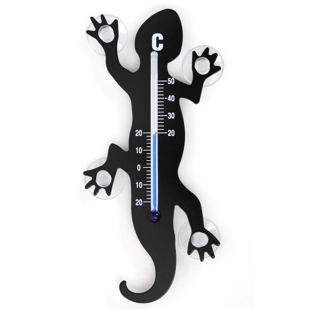 Fenster - Thermometer Gecko aus Metall, 14 cm mit 4 starken Saugnäpfen zur Befestigung innen und auß