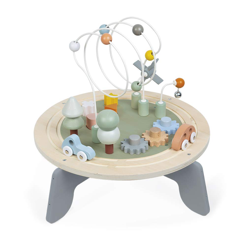 Janod - Sweet Cocoon Aktivitätstisch aus Holz - Multi-Spieltisch für Kleinkinder - Feinmotorische Entwicklung - Rutschfeste Füße - Farben auf Wasserbasis - FSC-zertifiziert - Ab 1 Jahr, J04402