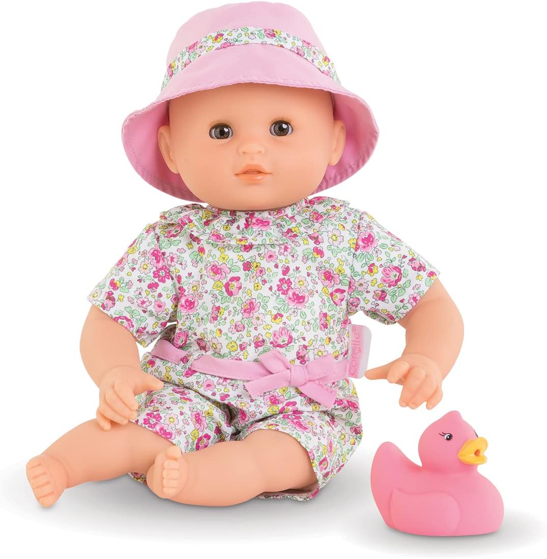Corolle Ma Premiere Poupee Badebaby Coralie Weichkörper Badepuppe mit Vanilleduft und Badetier Schlafaugen Puppe Spielzeugpuppe