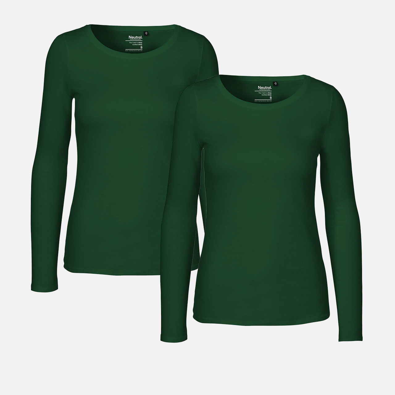 Langarmshirt, Rundhalsausschnitt, Dunkelgrün, Uni, Doppelpack