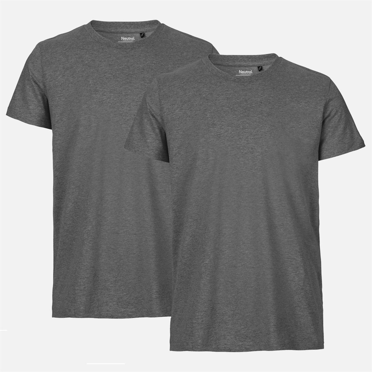 T-Shirt, Kurzarm, Rundhalsausschnitt, Dunkelgrau meliert, 2er-Pack
