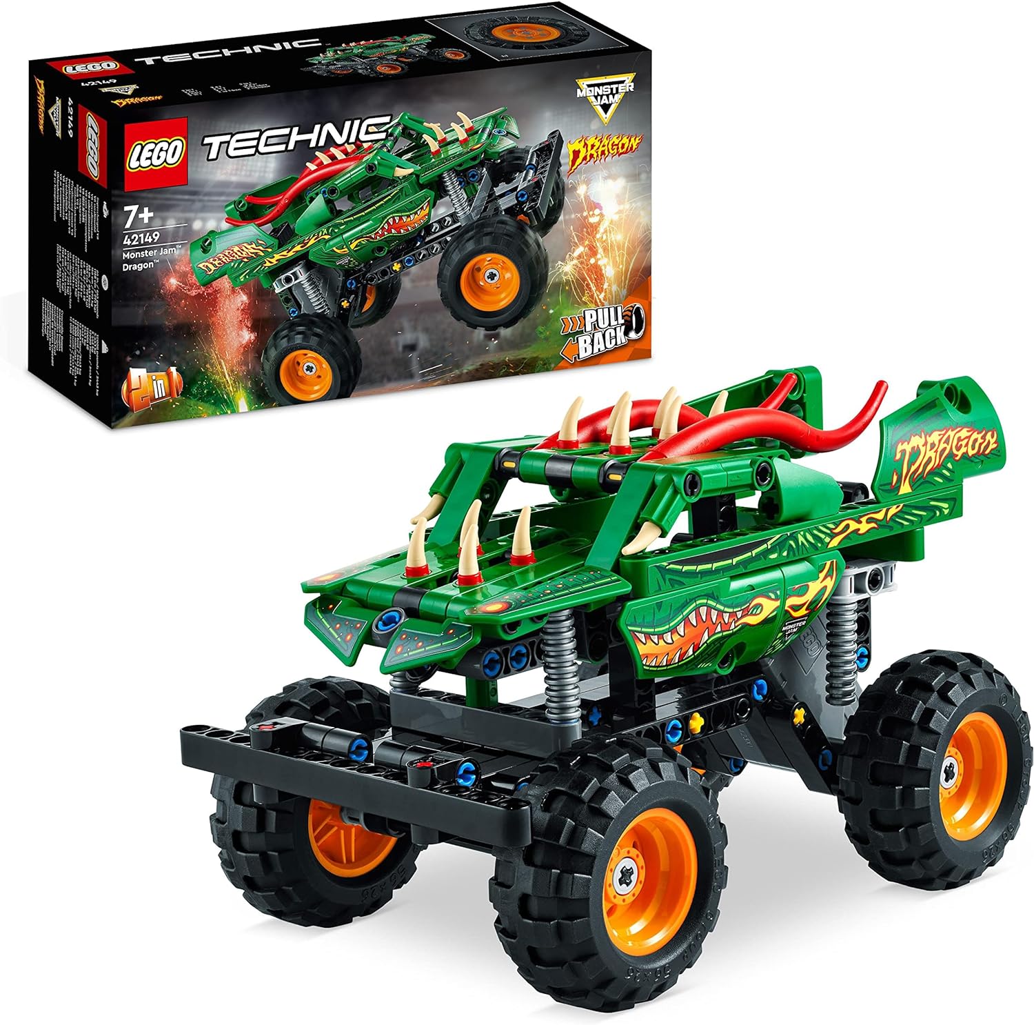 LEGO Technic 42149 Monster-Jam Dragon Monster Truck Spielzeug 2in1-Rennwagen für Offroad-Stunts Auto für Kinder LEGO-Bausteine LEGO-Sets LEGO-Steine Bausteine Sets Steine