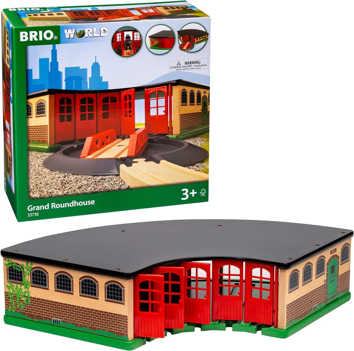 BRIO World 33736 Großer Ringlokschuppen mit Drehscheibe Zubehör Holzeisenbahn Kleinkinderspielzeug Holzspielzeug
