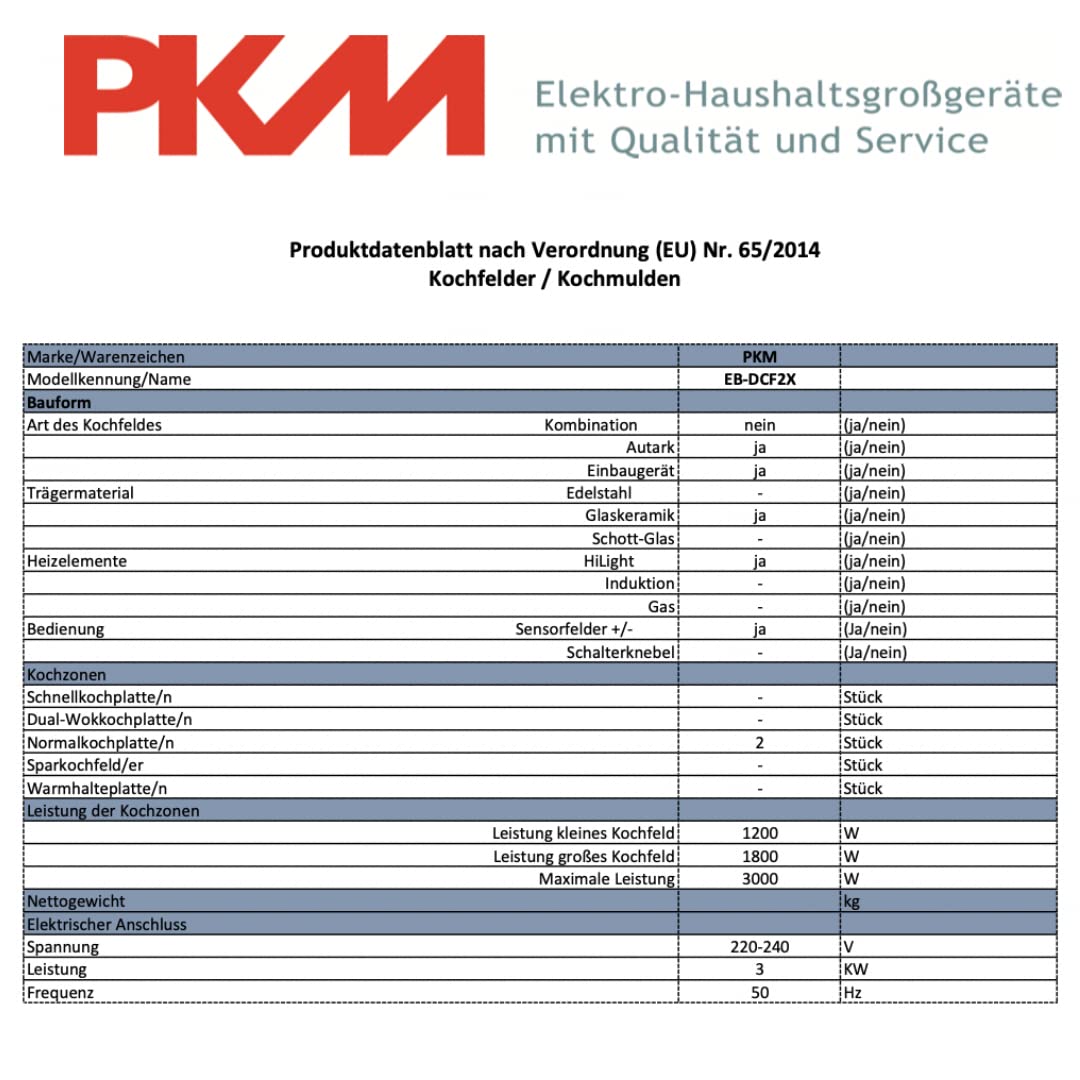 PKM EB-GK-2R Kochfeld Doppelkochplatte Autark Glaskeramik | Restwärmeanzeige Knebel Bedienung Edelstahlrahmen 3000 Watt