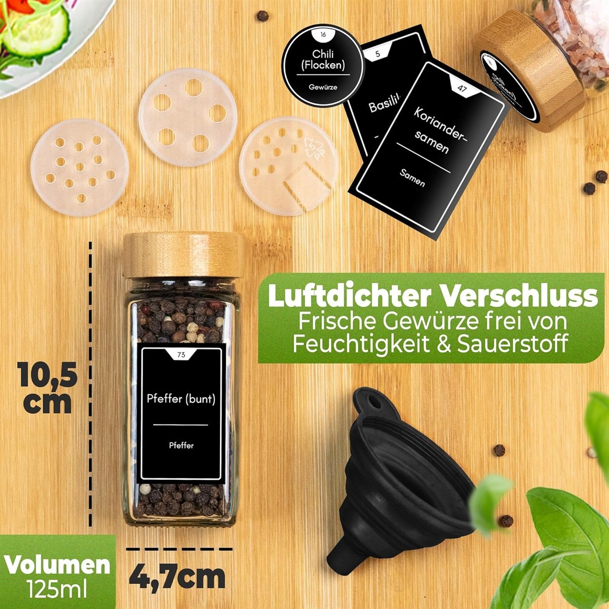 Gewürz, Pfeffer, Mühle, Glasbehälter, Volumen 125ml