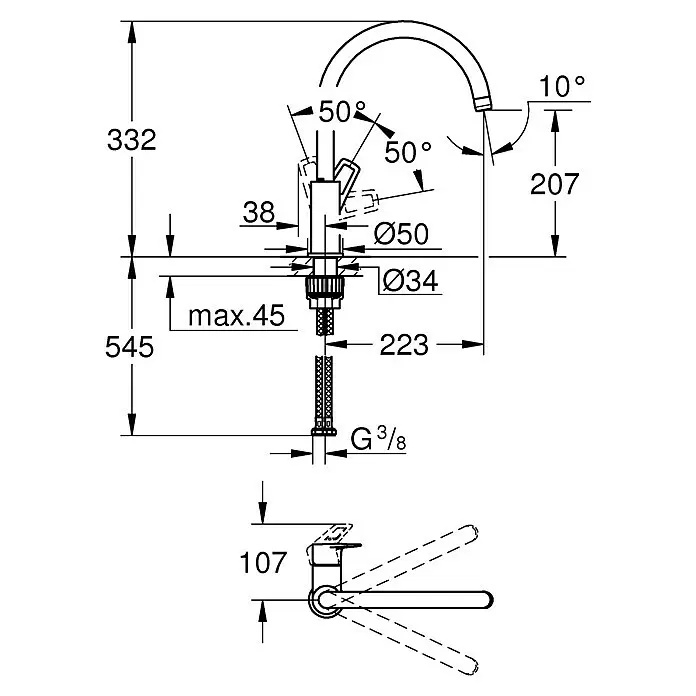 Grohe Start Loop 31374001 Mixer Waschbecken Canna Hoch