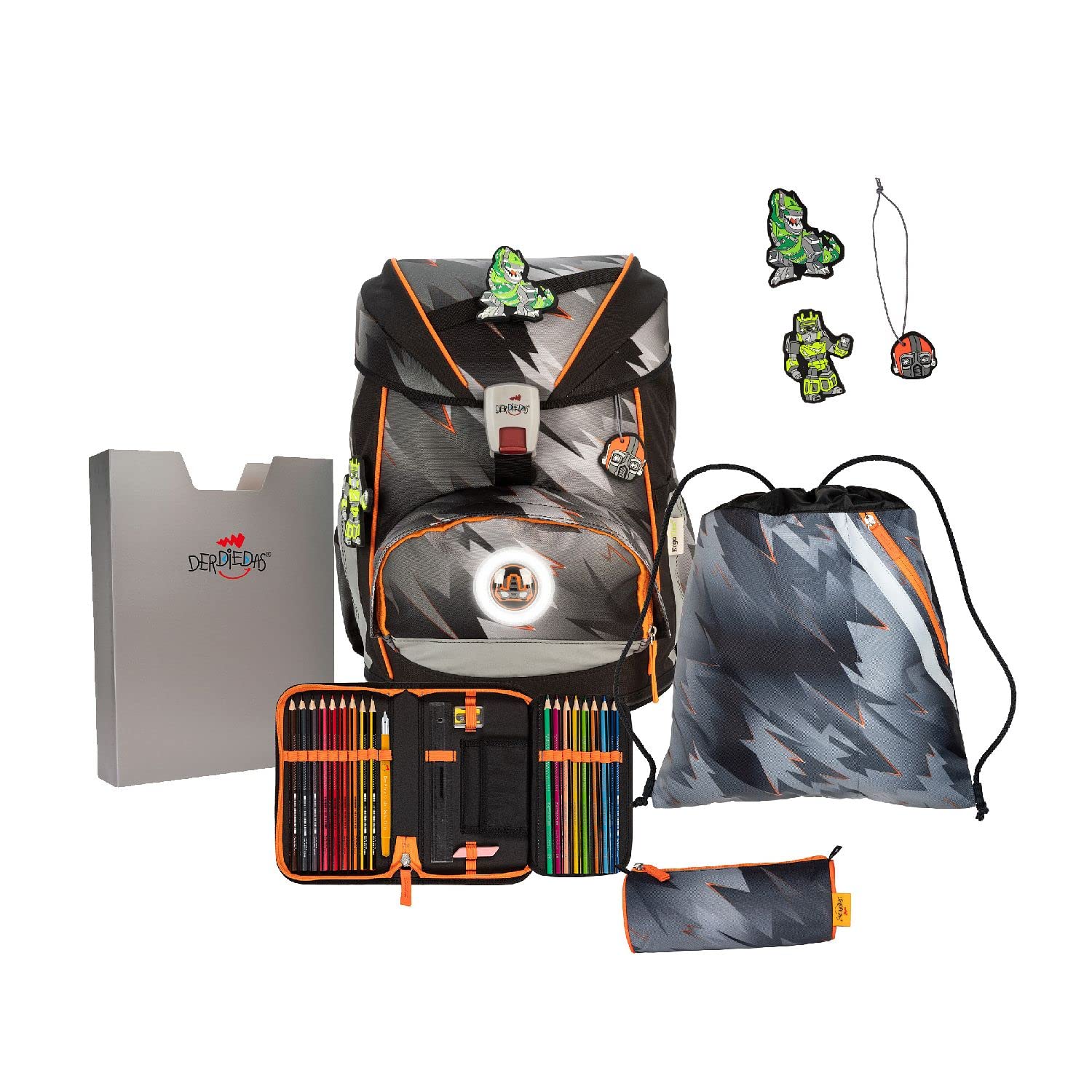 DerDieDas 8505166 Schulrucksack Set 5-TLG. ErgoFlex Exklusiv LED Cyber Dino 2023