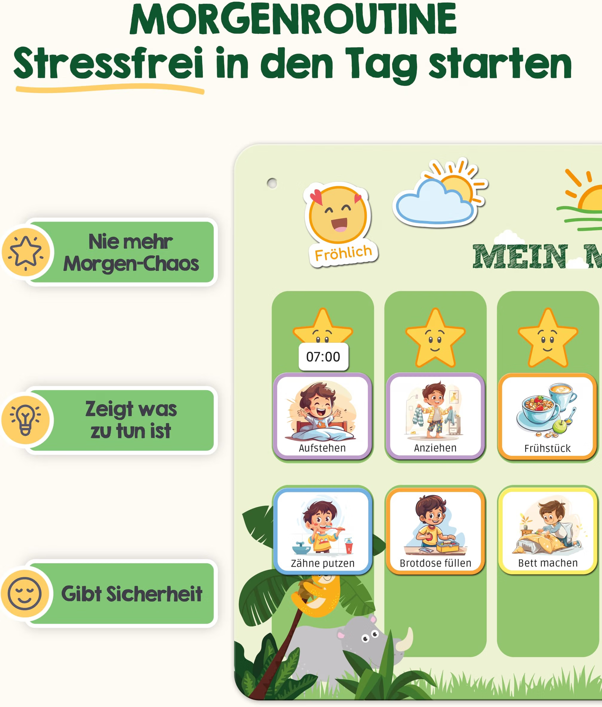 Kinder-Checklist, Frühstück, Zähne putzen, Anziehen, Aufstehen