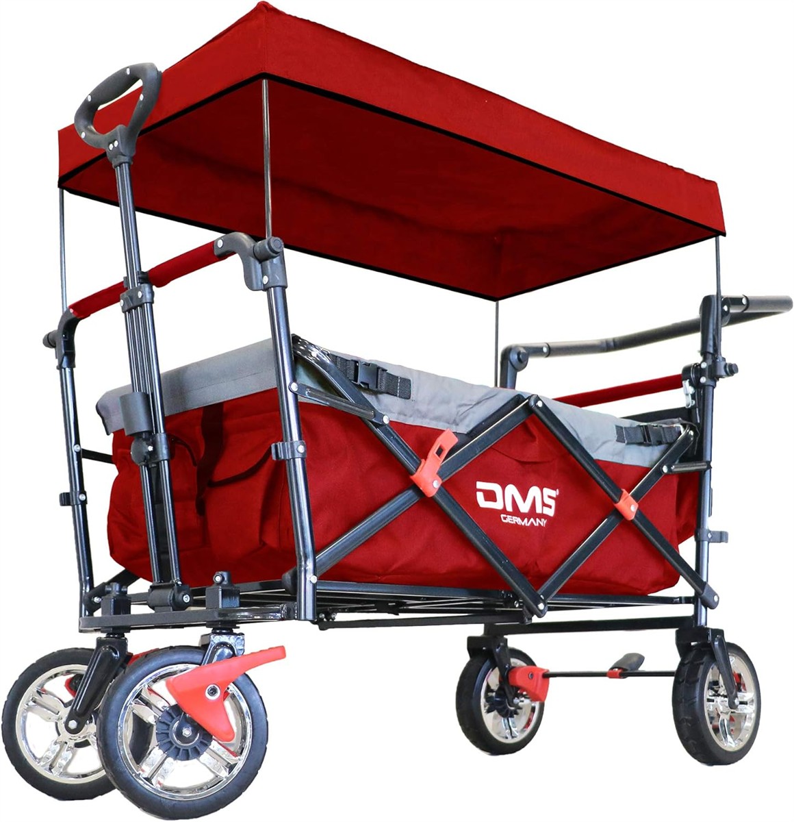 DMS BW-03 Faltbarer Bollerwagen mit Dach Handwagen Transportwagen rot