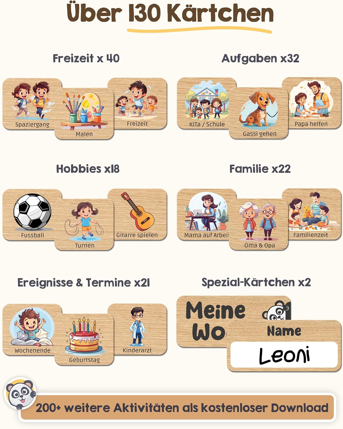 Kärtchen, Holzoptik, Kinderkarten, Aktivitäten, Familienzeit