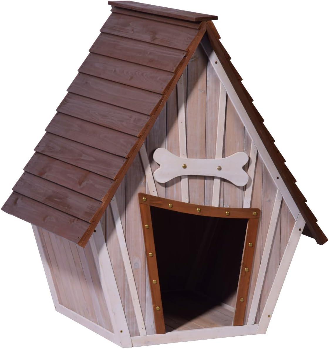 dobar Hundehütte "Hubi" - Outdoor Hundehaus Massivholz - Hundekäfig Spitzdach - Holzhütte für mittelgroße Hunde - Haustierhütte mit abnehmbarem Boden - 90 x 77 x 109 cm - Braun/Grau